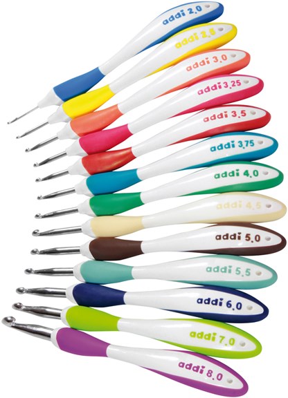 Addi ergonomic crochet hooks with curved grip handle