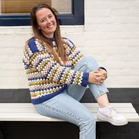 Granny Stripe Sweater Crochet Kit Collar Yellow L/XL