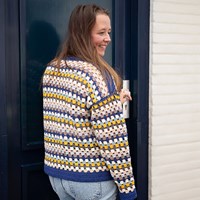 Granny Stripe Sweater Crochet Kit Collar Yellow L/XL-3