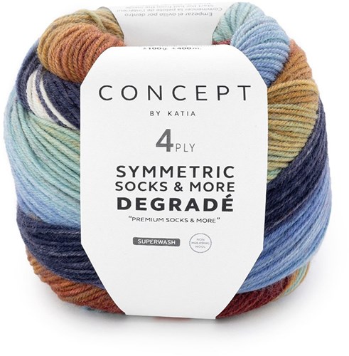Katia Symmetric Socks & More - Degradé 080 Blue-Ochre-Wine Red