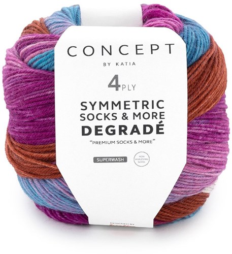 Katia Symmetric Socks & More - Degradé 083 Brown- Chewing Gum Pink-Blue