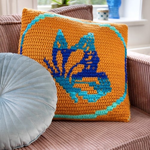 Bountiful Butterfly Pillow Blue/Gold Crochetkit - With Digital Pattern