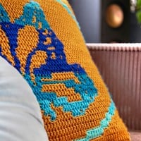 Bountiful Butterfly Pillow Blue/Gold Crochetkit - With Digital Pattern-2