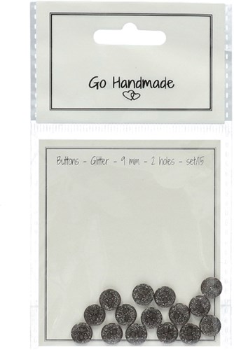 Go Handmade Glitter Buttons Black 9mm (15 pieces)