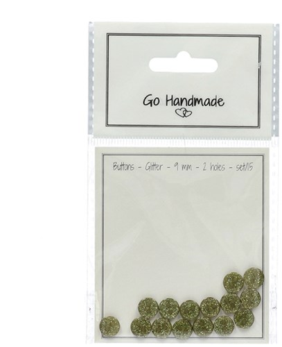 Go Handmade Glitter Buttons Green 9mm (15 pieces)