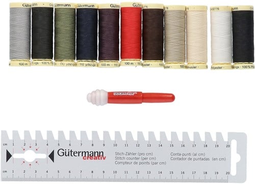 Gütermann Sewing Thread Set with Sewing Gauge and Seam Ripper - 11 spools